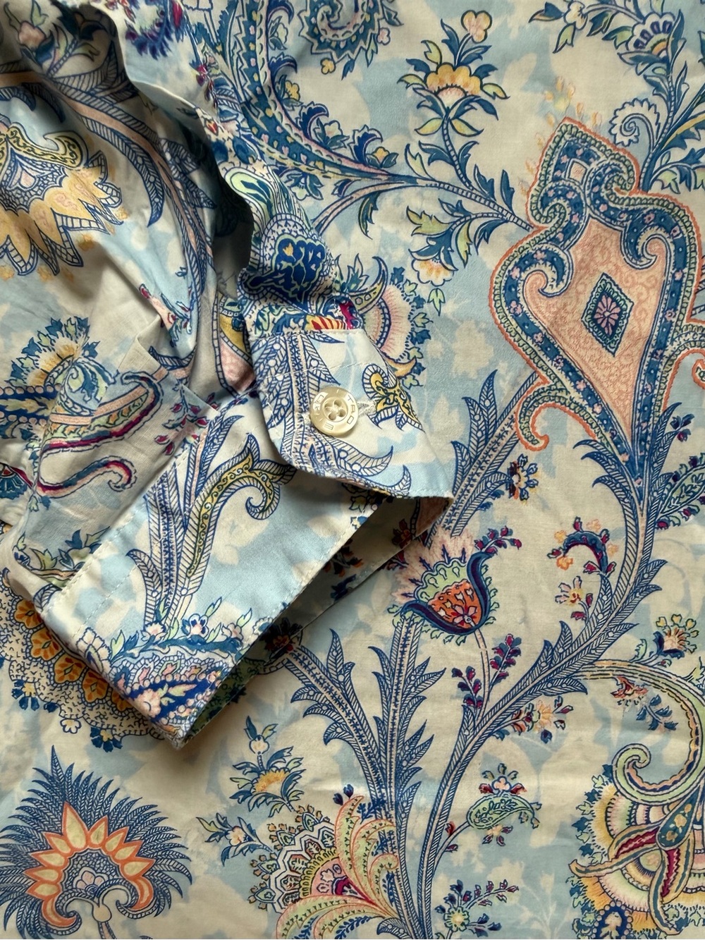 ETRO Italy Light Blue Paisley Cotton Button Down Long Sleeve Shirt - Picture 5 of 5